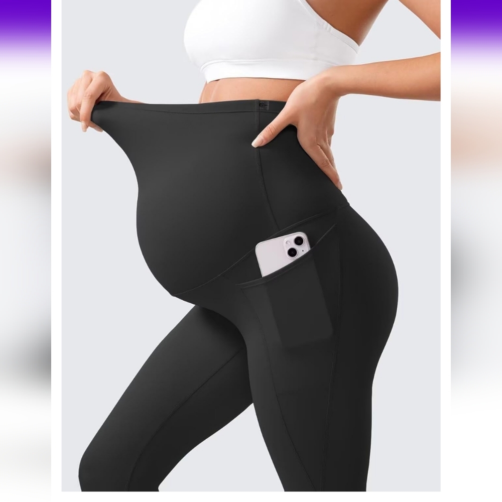 Black Maternity Leggings with Phone Pocket